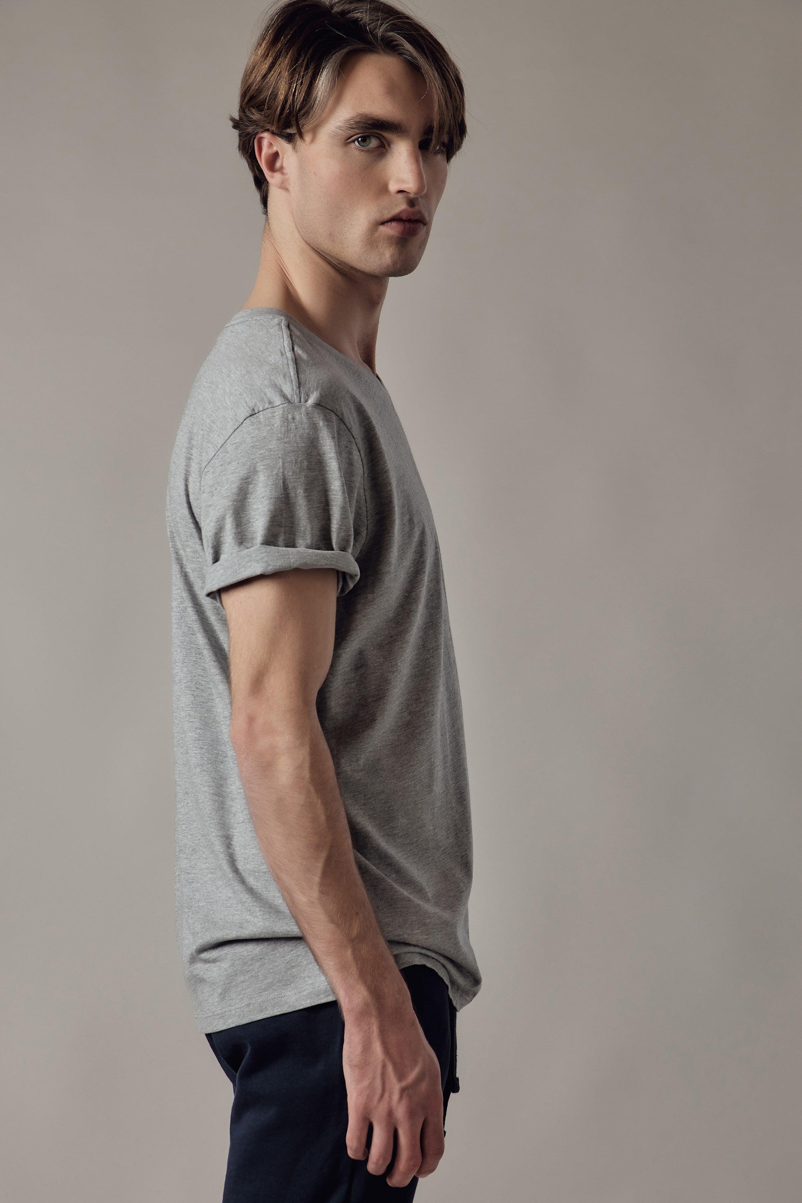 Light Grey Marl V-Neck T-Shirt