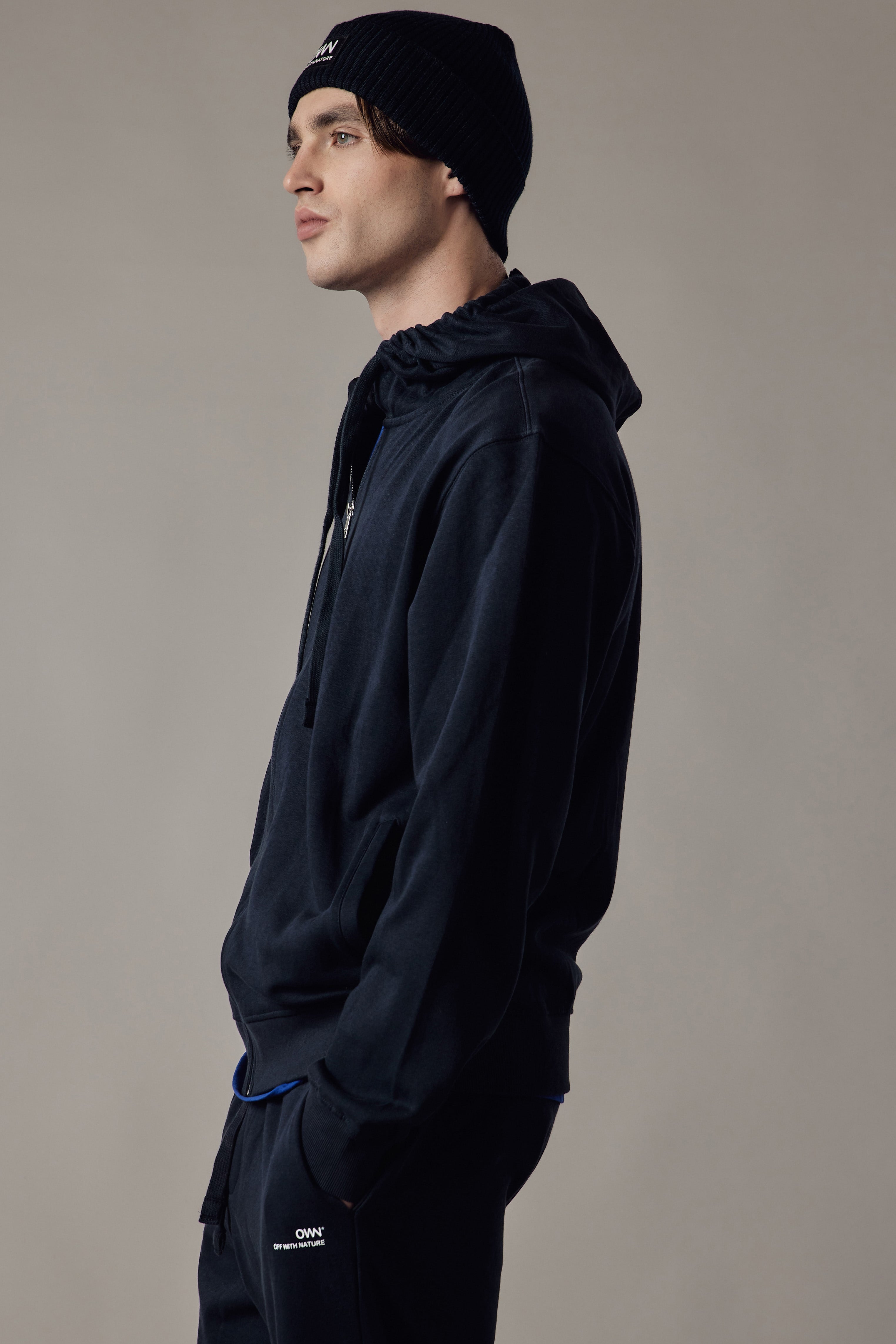 Felpa Felpata con Cappuccio e Zip Blu