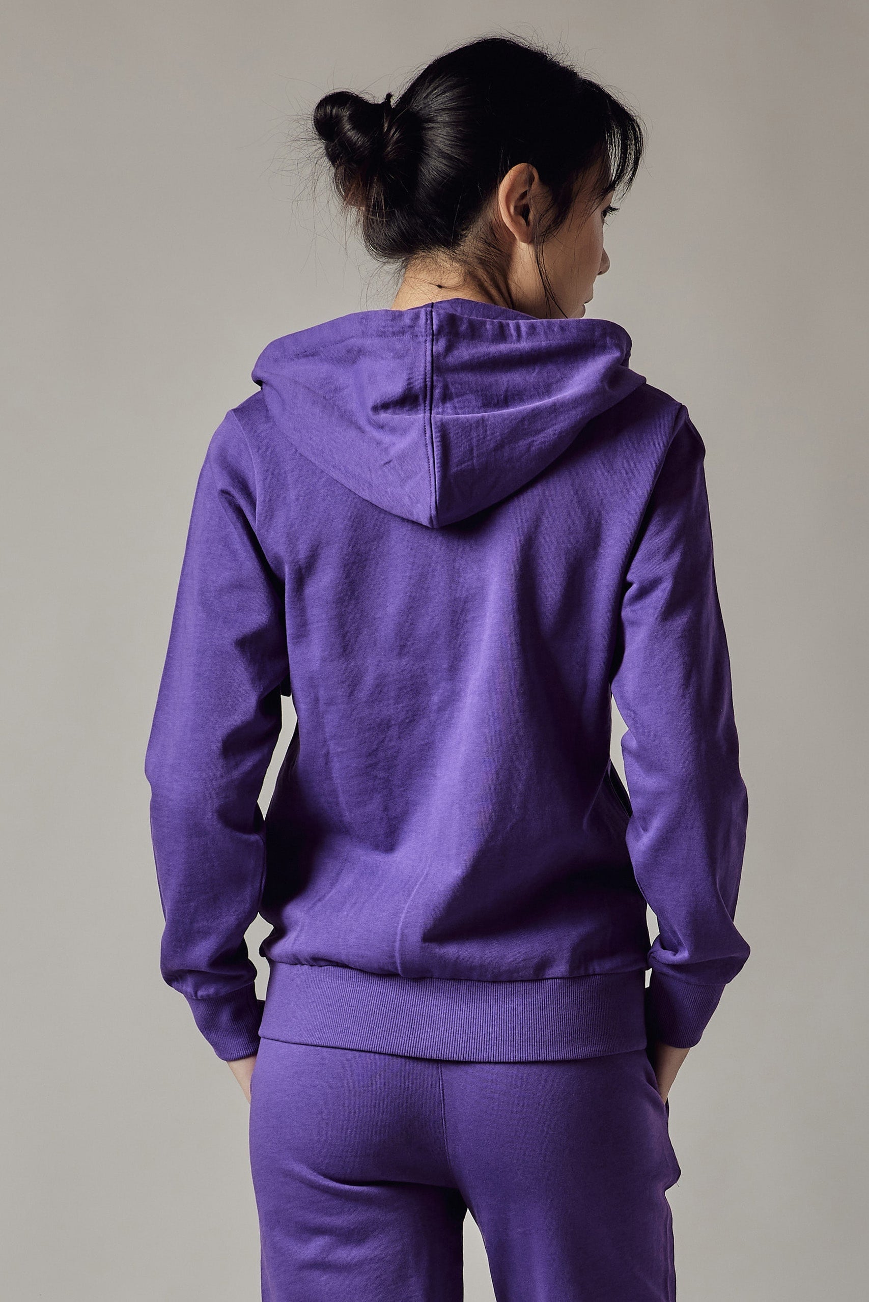 Felpa con Cappuccio e Zip Viola