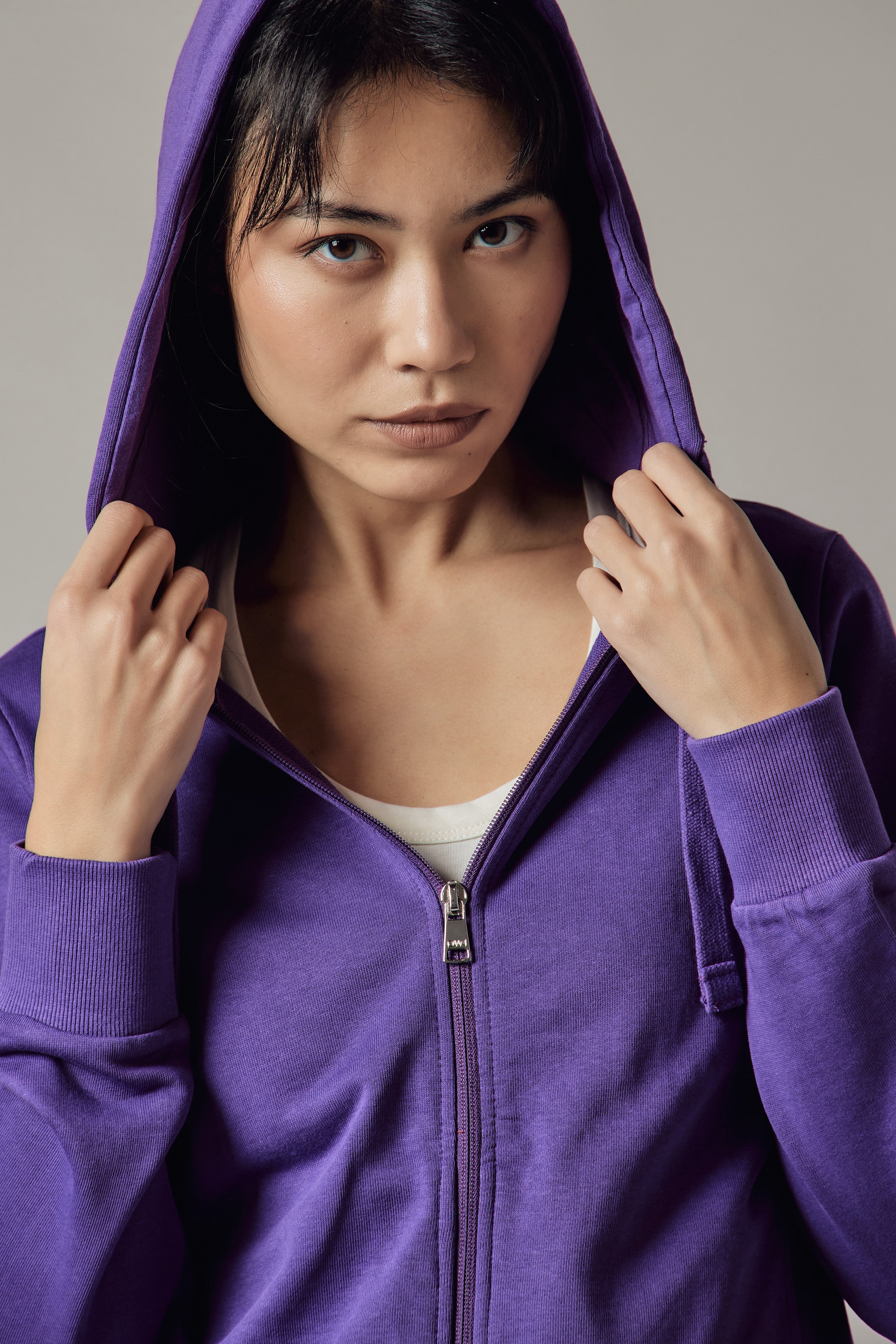 Felpa con Cappuccio e Zip Viola
