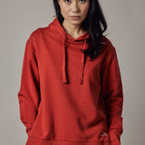 Fleece Hoodie with Side Slits Red