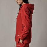 Fleece Hoodie with Side Slits Red