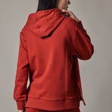 Fleece Hoodie with Side Slits Red