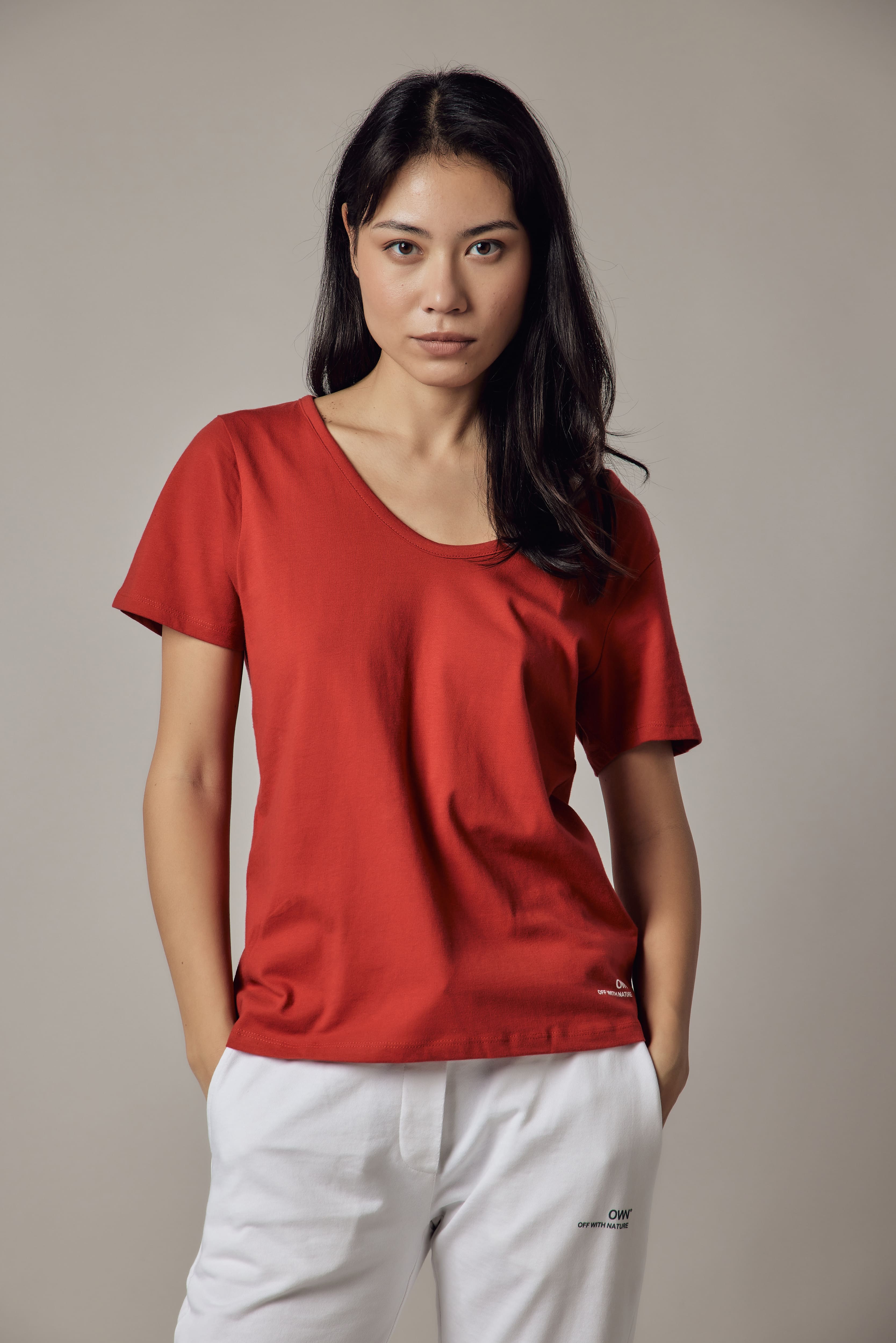 Deep Neck Red T-Shirt
