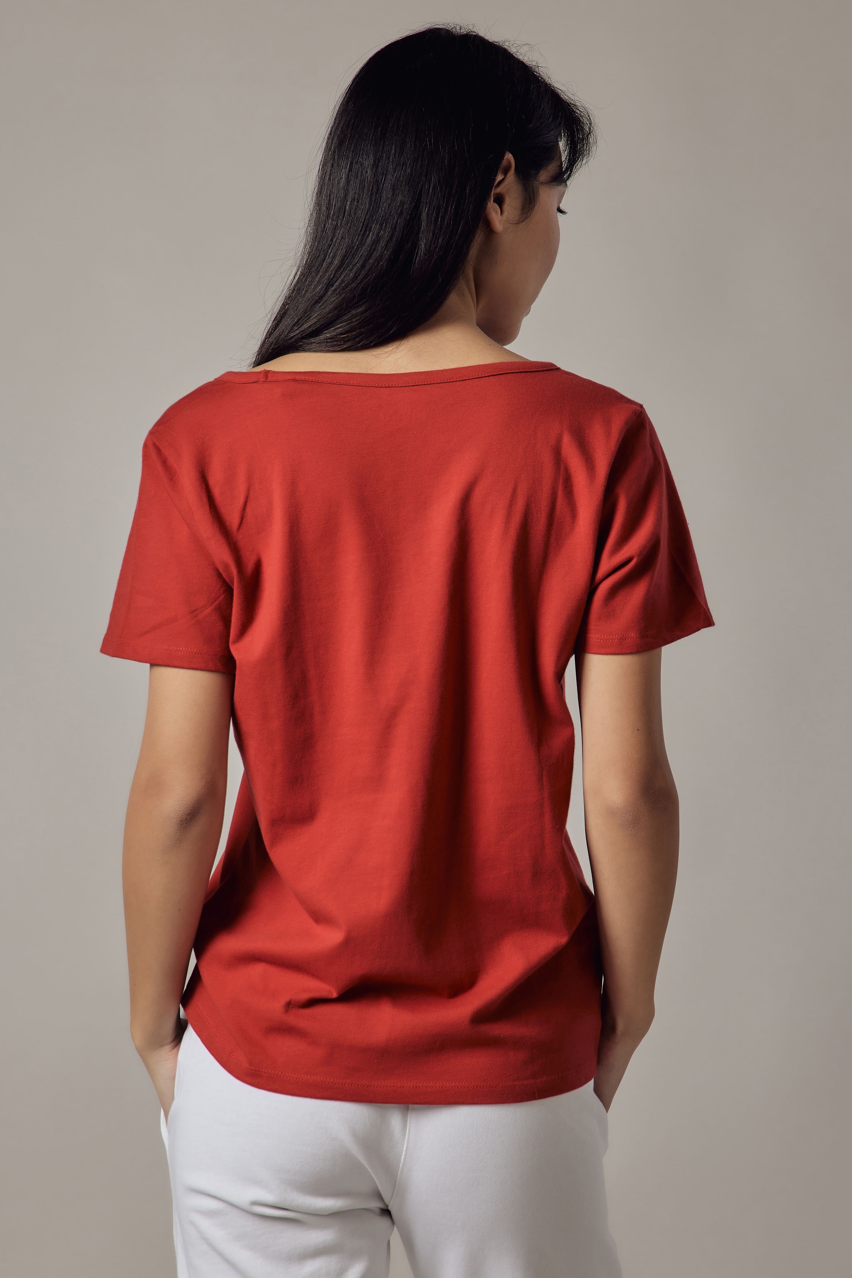 Deep Neck Red T-Shirt