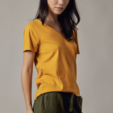 T-Shirt Scollo Profondo Ocra e Blu - Set da 2