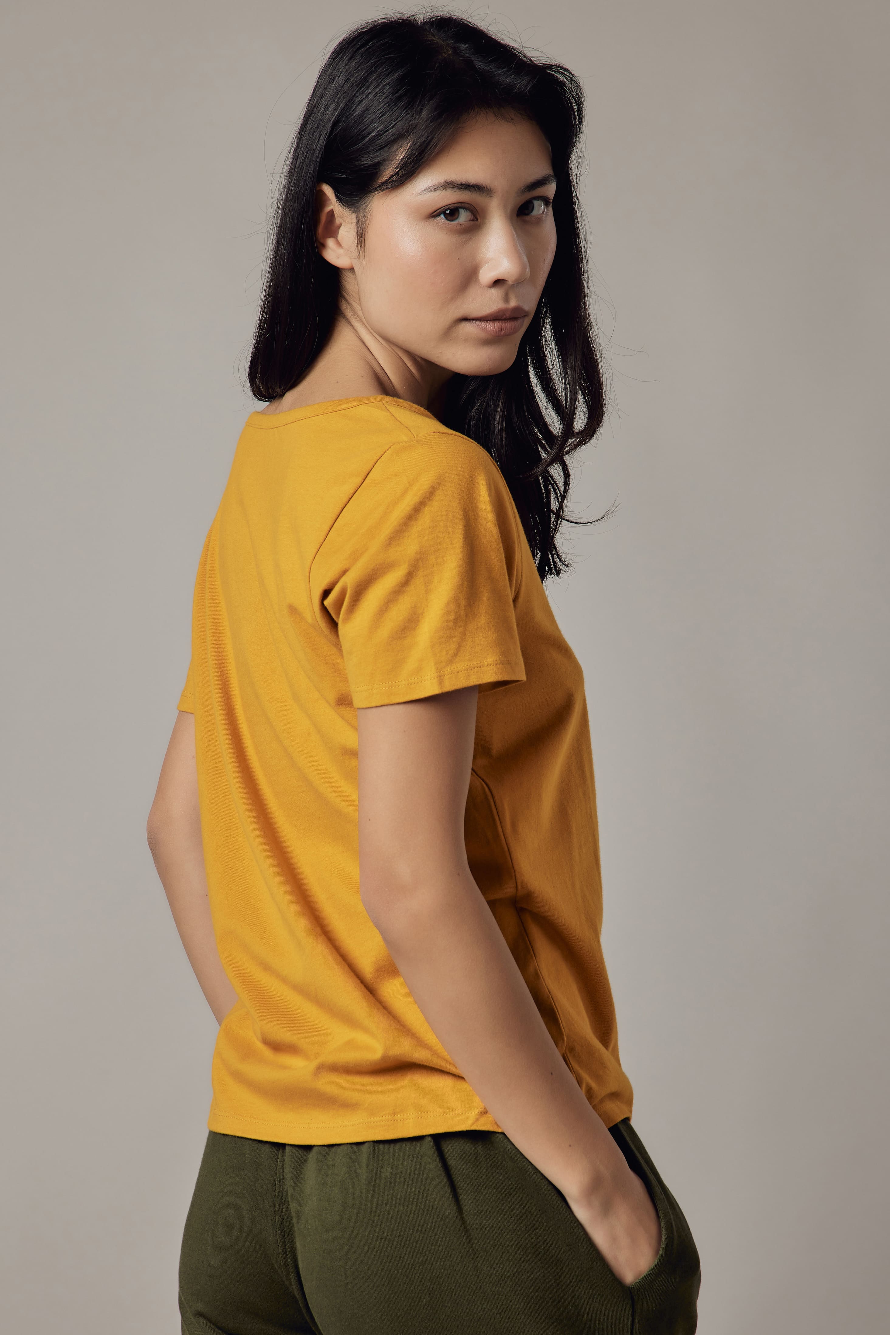 Deep Neck Ochre T-Shirt