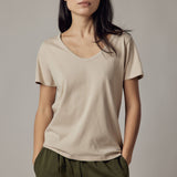 Deep V-Neck Ecru T-Shirt
