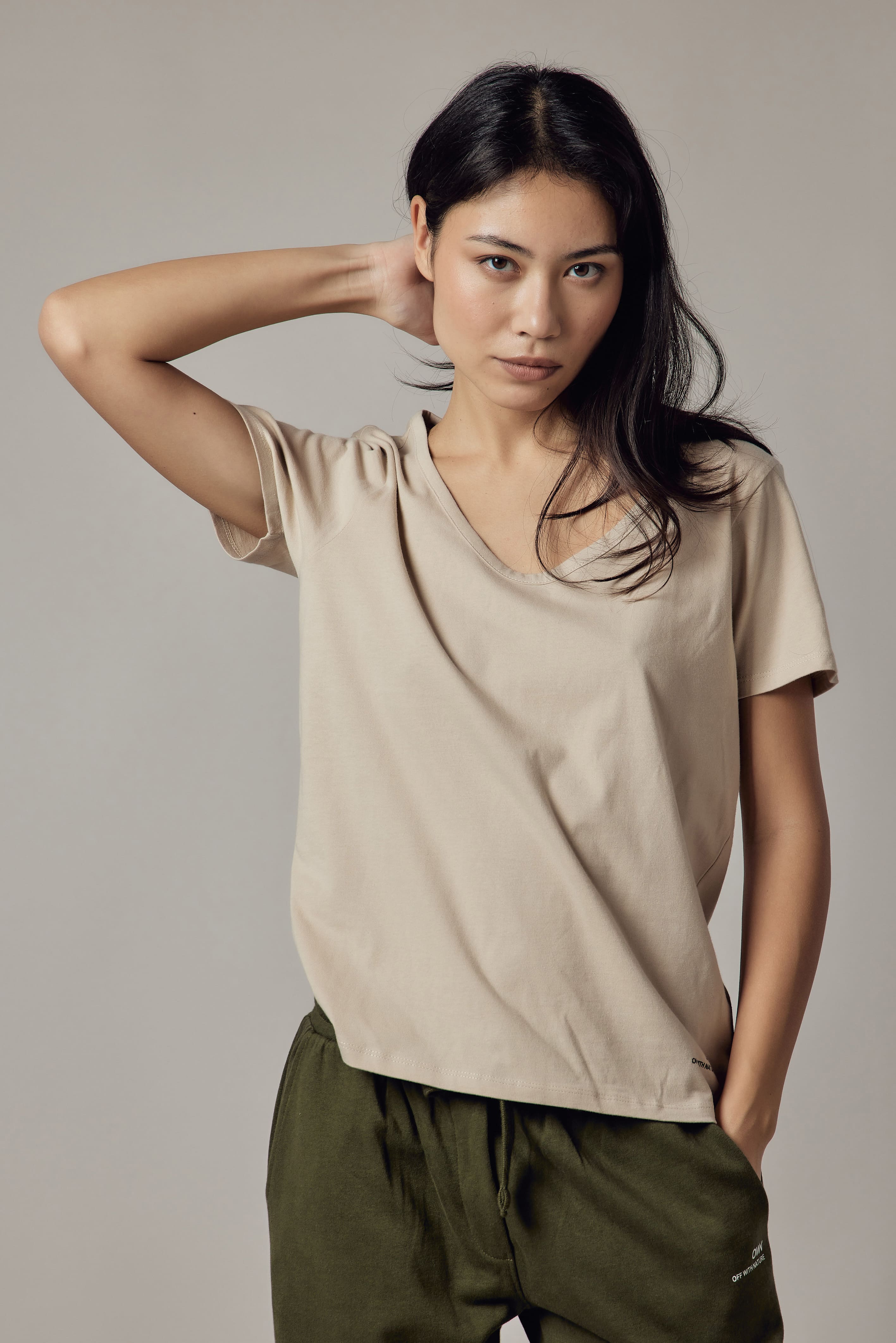 Deep V-Neck Ecru T-Shirt