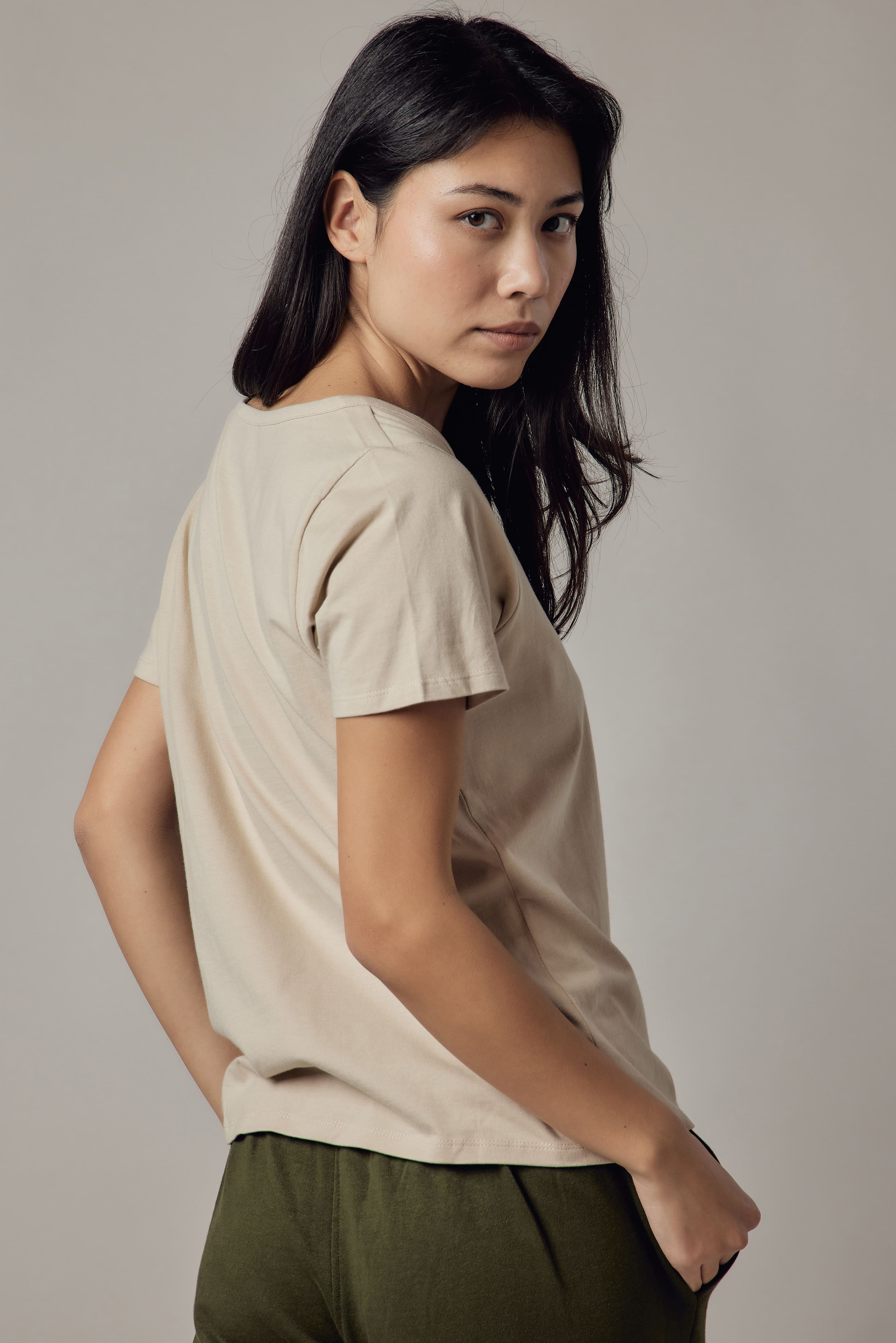 Deep V-Neck Ecru T-Shirt