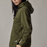 Military Green Fleece Hoodie with Side Slits