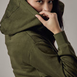 Military Green Fleece Hoodie with Side Slits