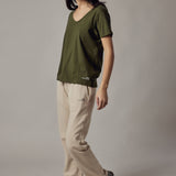 Military Green Deep V-Neck T-Shirt