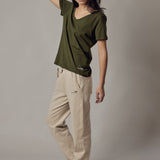 Military Green Deep V-Neck T-Shirt