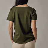 Military Green Deep V-Neck T-Shirt