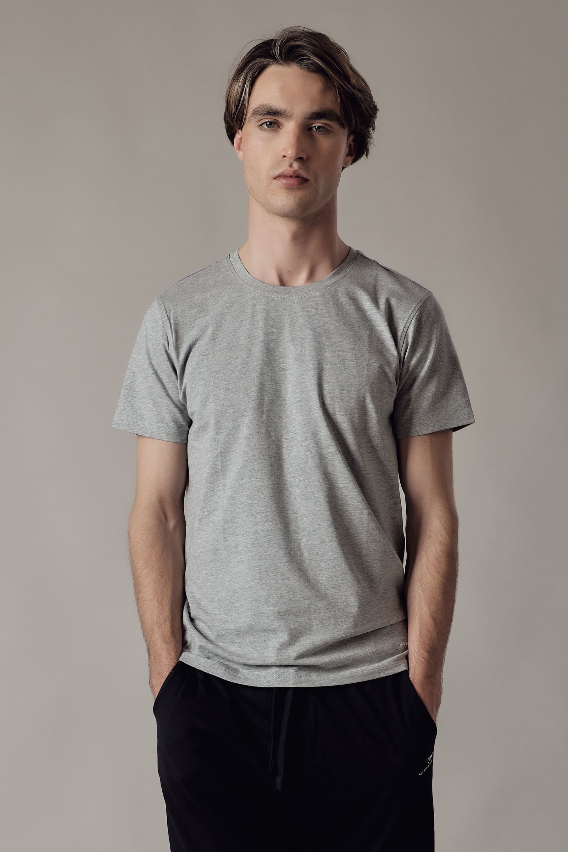 T-Shirt Girocollo Elasticizzata Grigio Chiaro Melange