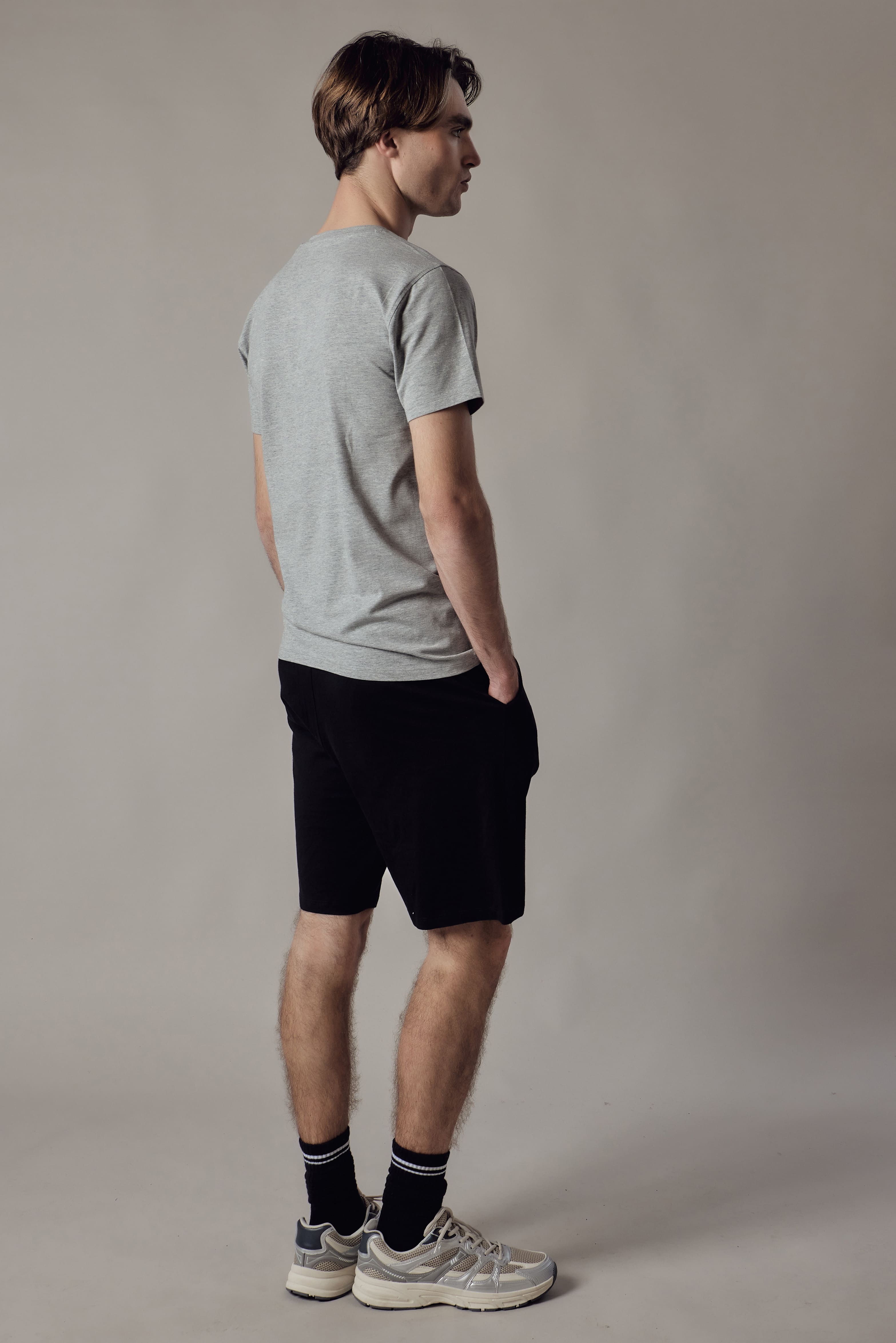 T-Shirt Girocollo Elasticizzata Grigio Chiaro Melange