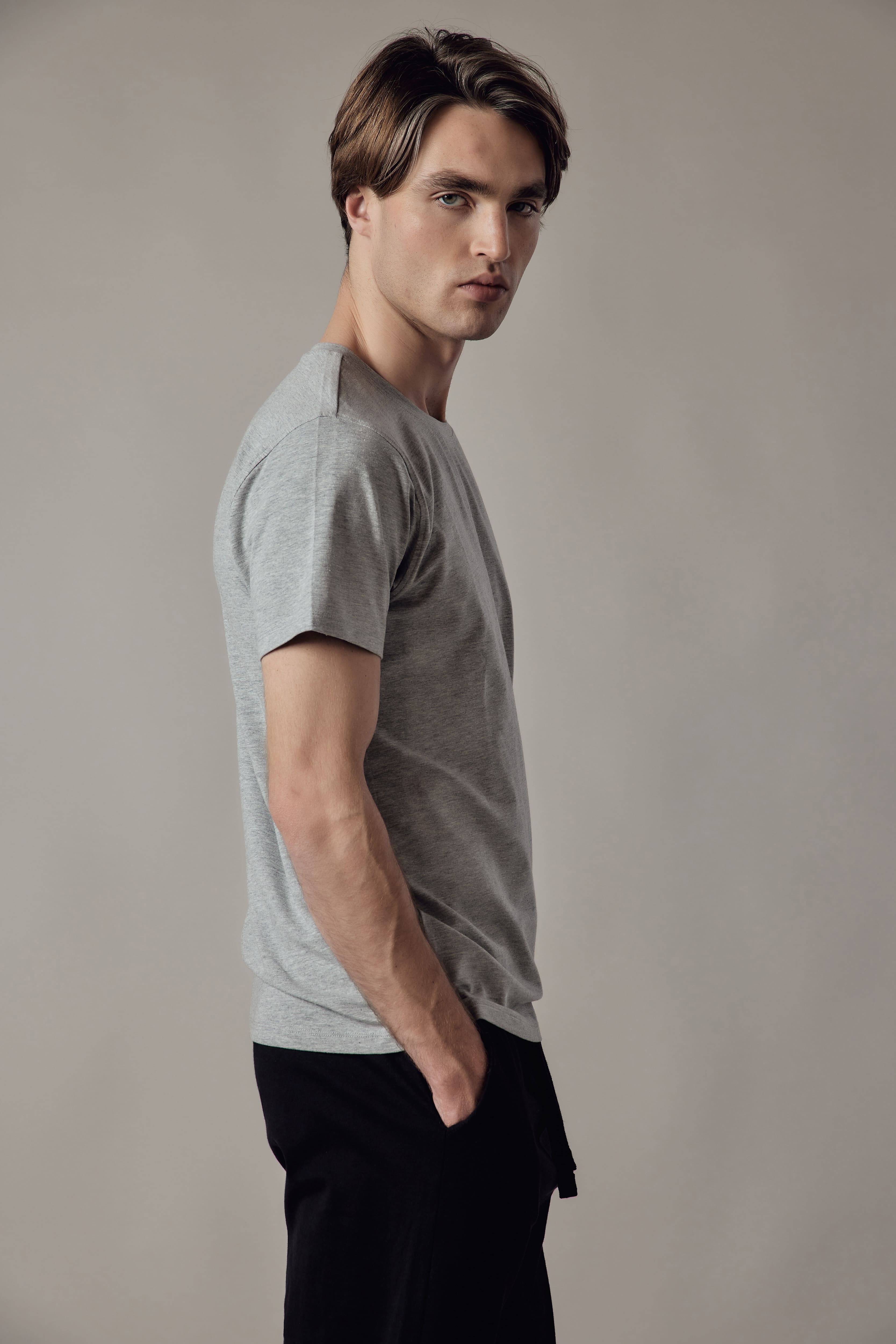 T-Shirt Girocollo Elasticizzata Grigio Chiaro Melange