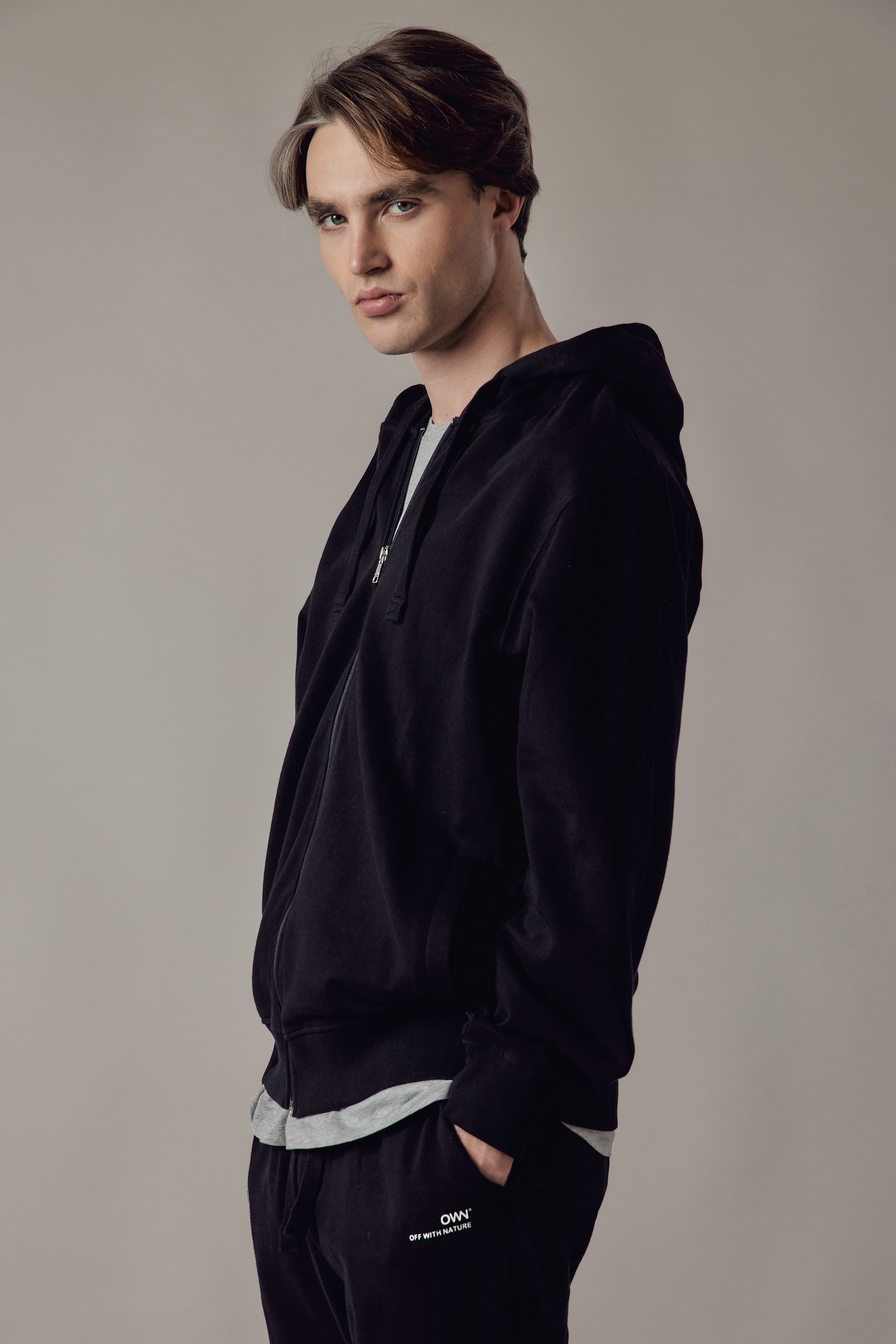 Fleece Hoodie with Zip Black