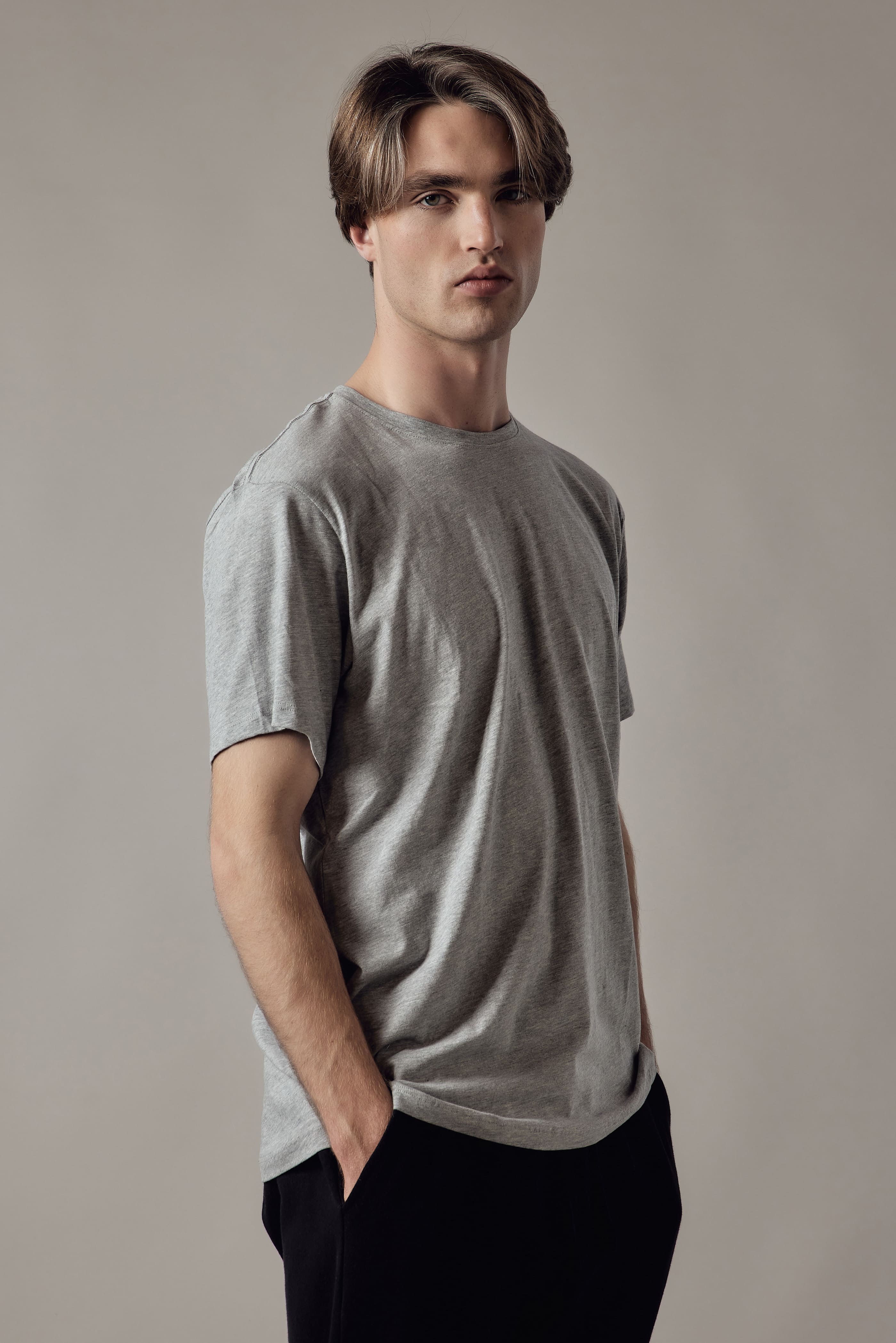 T-Shirt Girocollo Grigio Chiaro Melange