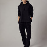 Hooded Fleece Sweatshirt with Side Slits Black