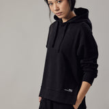 Hooded Fleece Sweatshirt with Side Slits Black