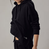 Hooded Fleece Sweatshirt with Side Slits Black