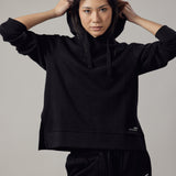 Hooded Fleece Sweatshirt with Side Slits Black