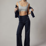 Blue Interlock Palazzo Trousers