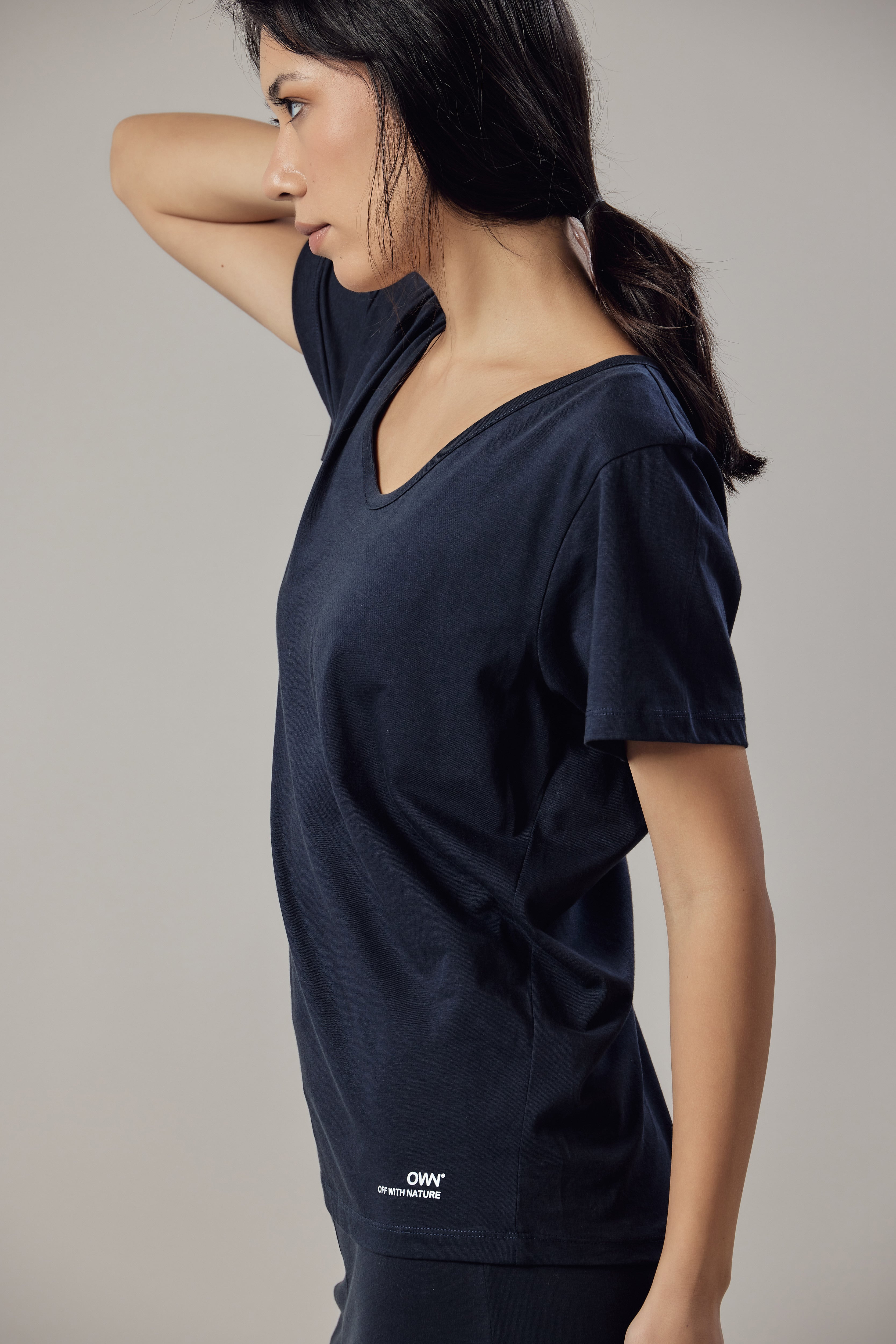 Deep V-Neck T-Shirt Blue