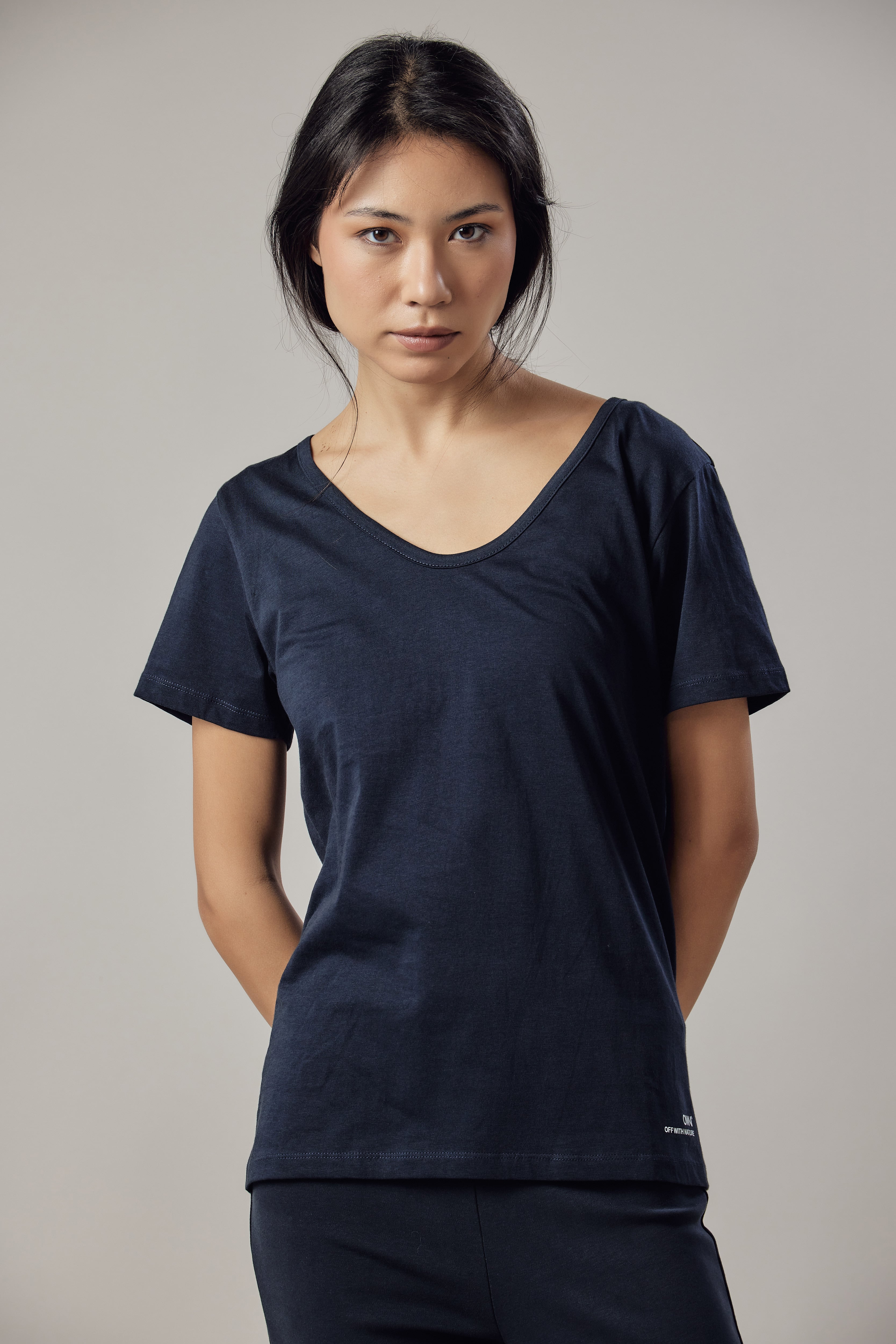 Deep V-Neck T-Shirt Blue