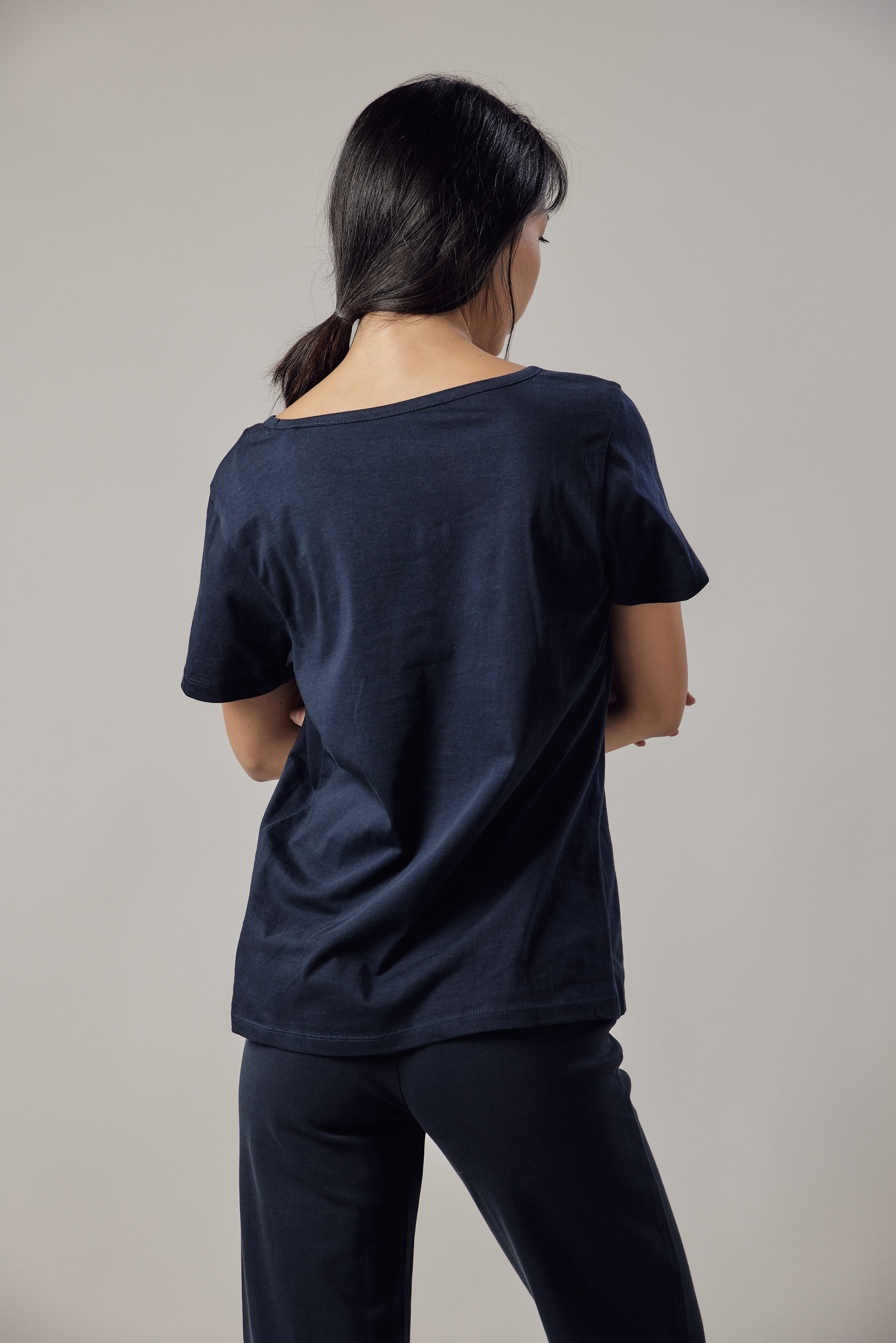 Deep V-Neck T-Shirt Blue