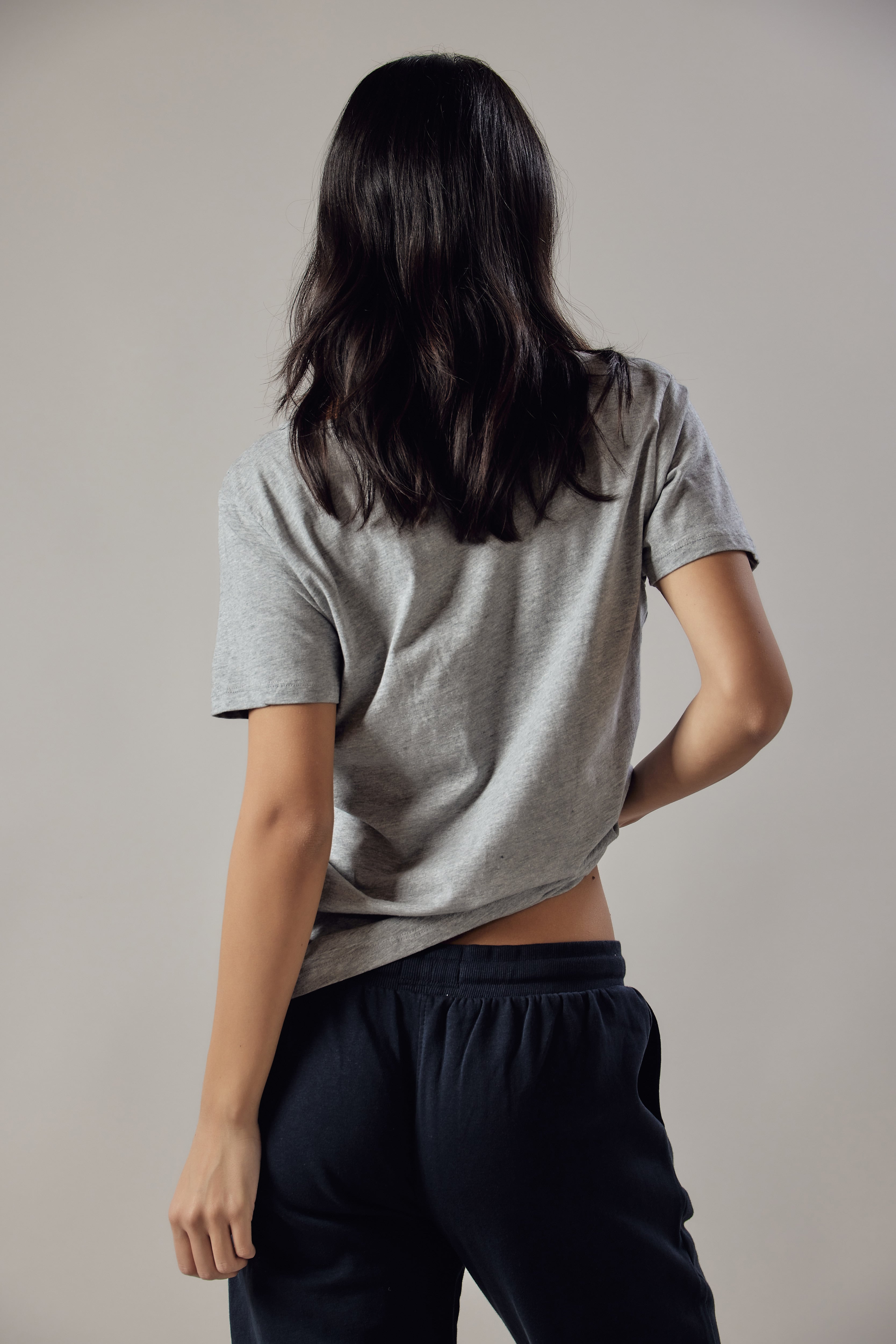 Deep V-Neck T-Shirt Light Grey Melange