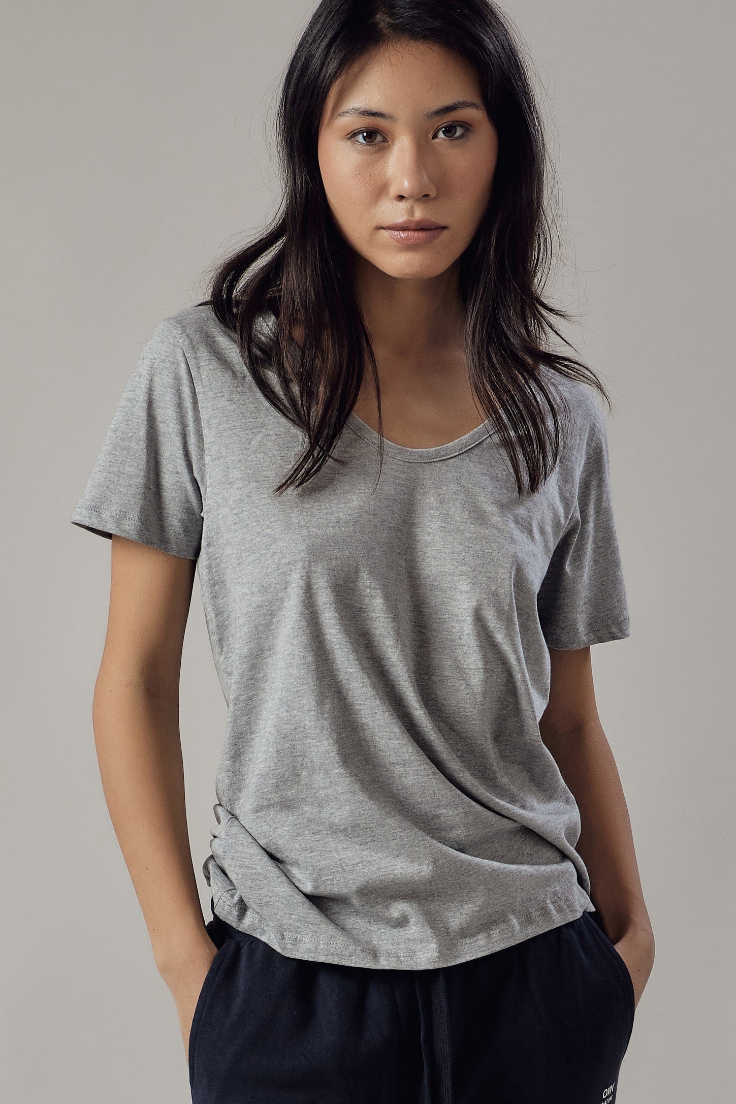 Deep V-Neck T-Shirt Light Grey Melange