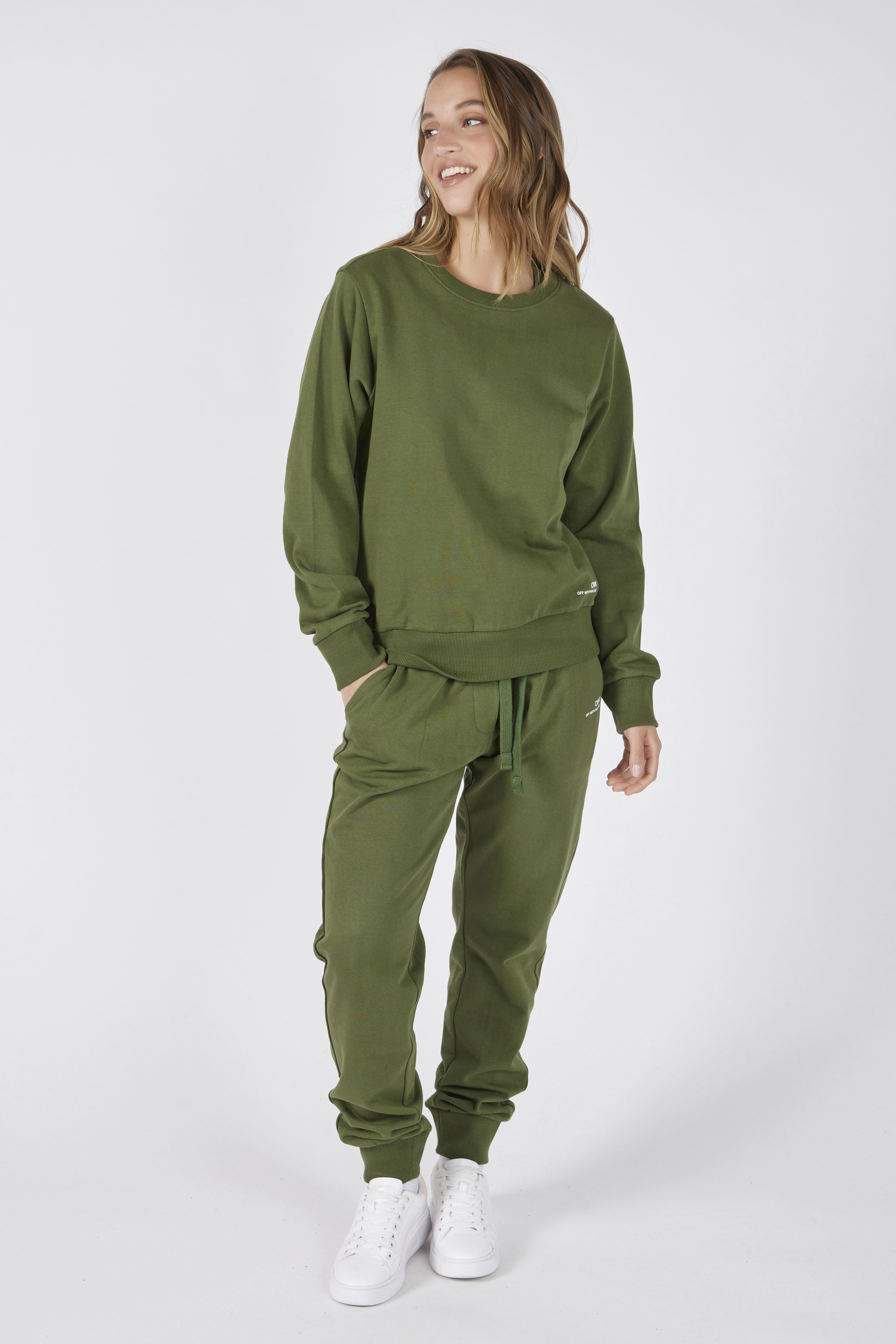 Set Felpa Felpata Girocollo + Joggers Felpati Verde Militare
