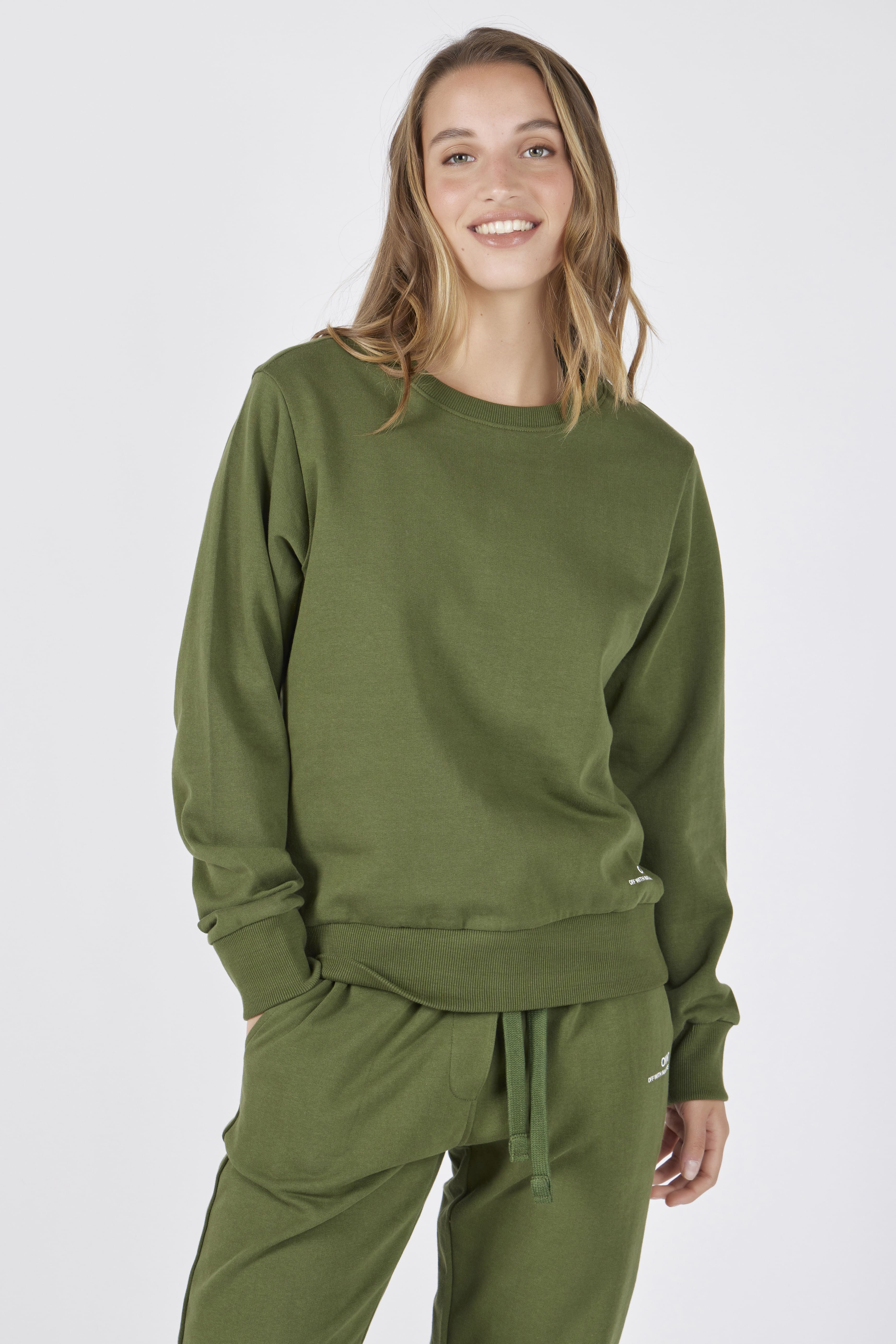 Set Felpa Felpata Girocollo + Joggers Felpati Verde Militare