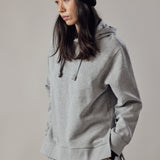 Fleece Hoodie with Side Slits Light Grey Marl