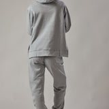 Fleece Hoodie with Side Slits Light Grey Marl