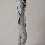 Fleece Hoodie with Side Slits Light Grey Marl