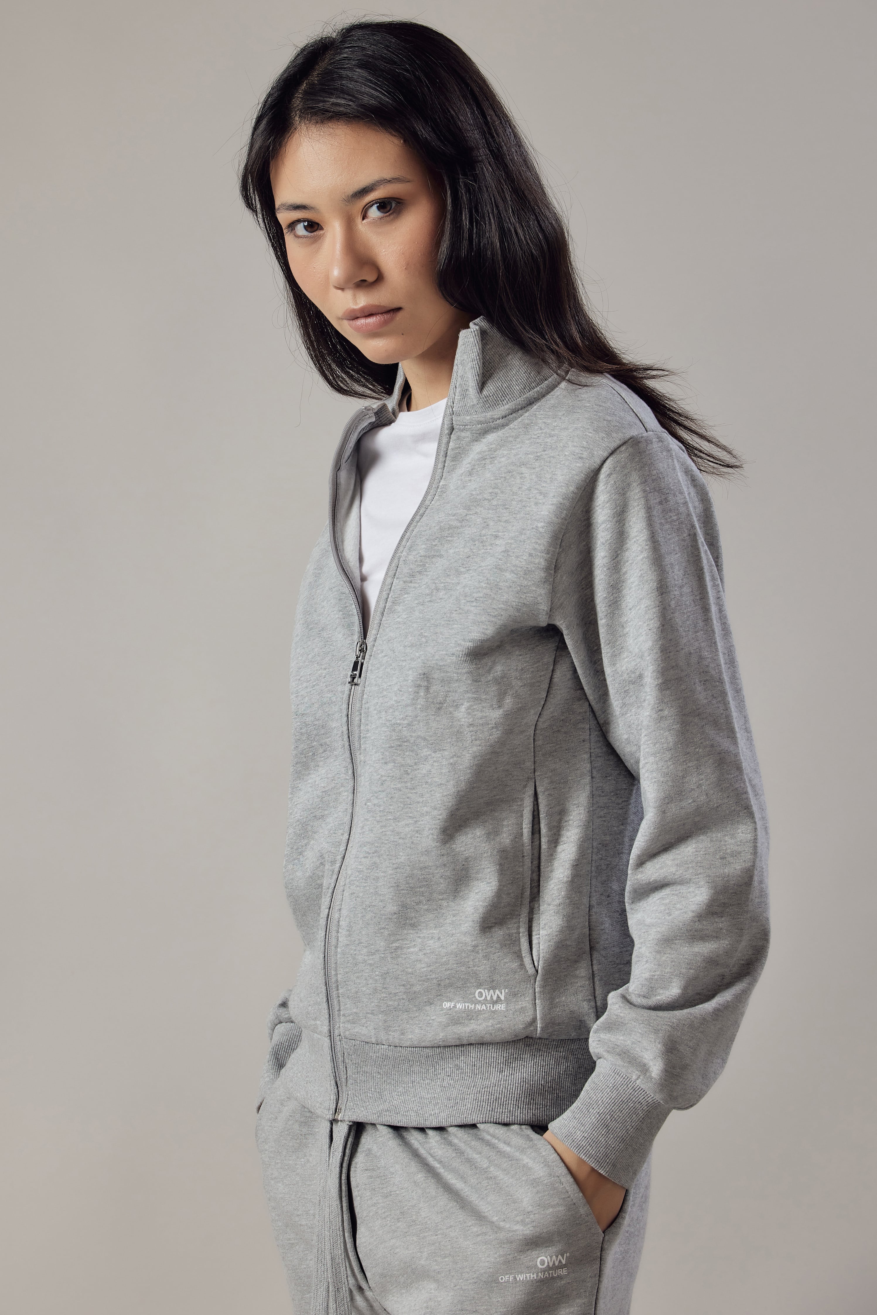 Felpa Felpata con Zip Grigio Chiaro Melange