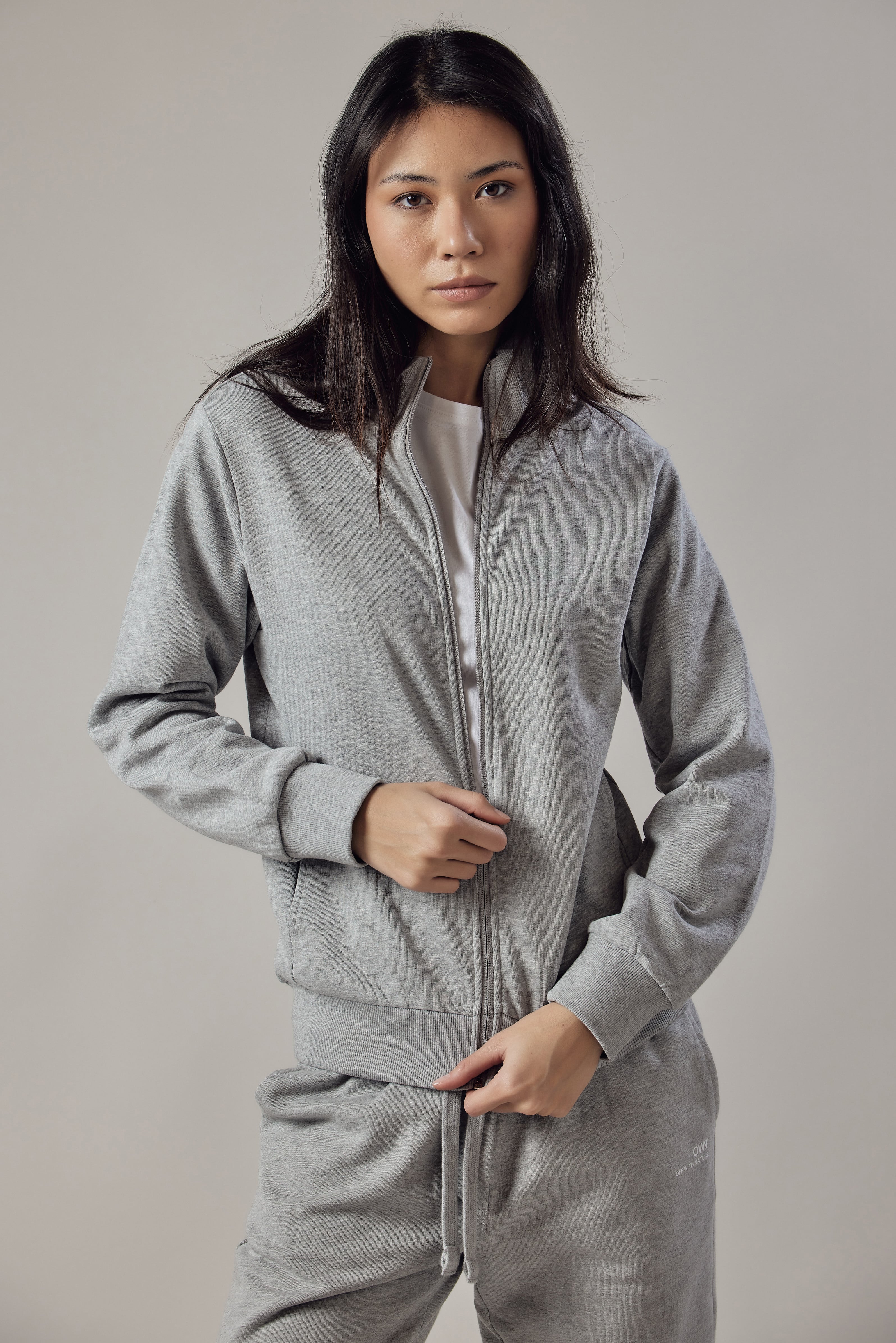 Felpa Felpata con Zip Grigio Chiaro Melange