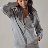 Felpa con Cappuccio e Zip Grigio Chiaro Melange
