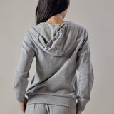 Felpa con Cappuccio e Zip Grigio Chiaro Melange