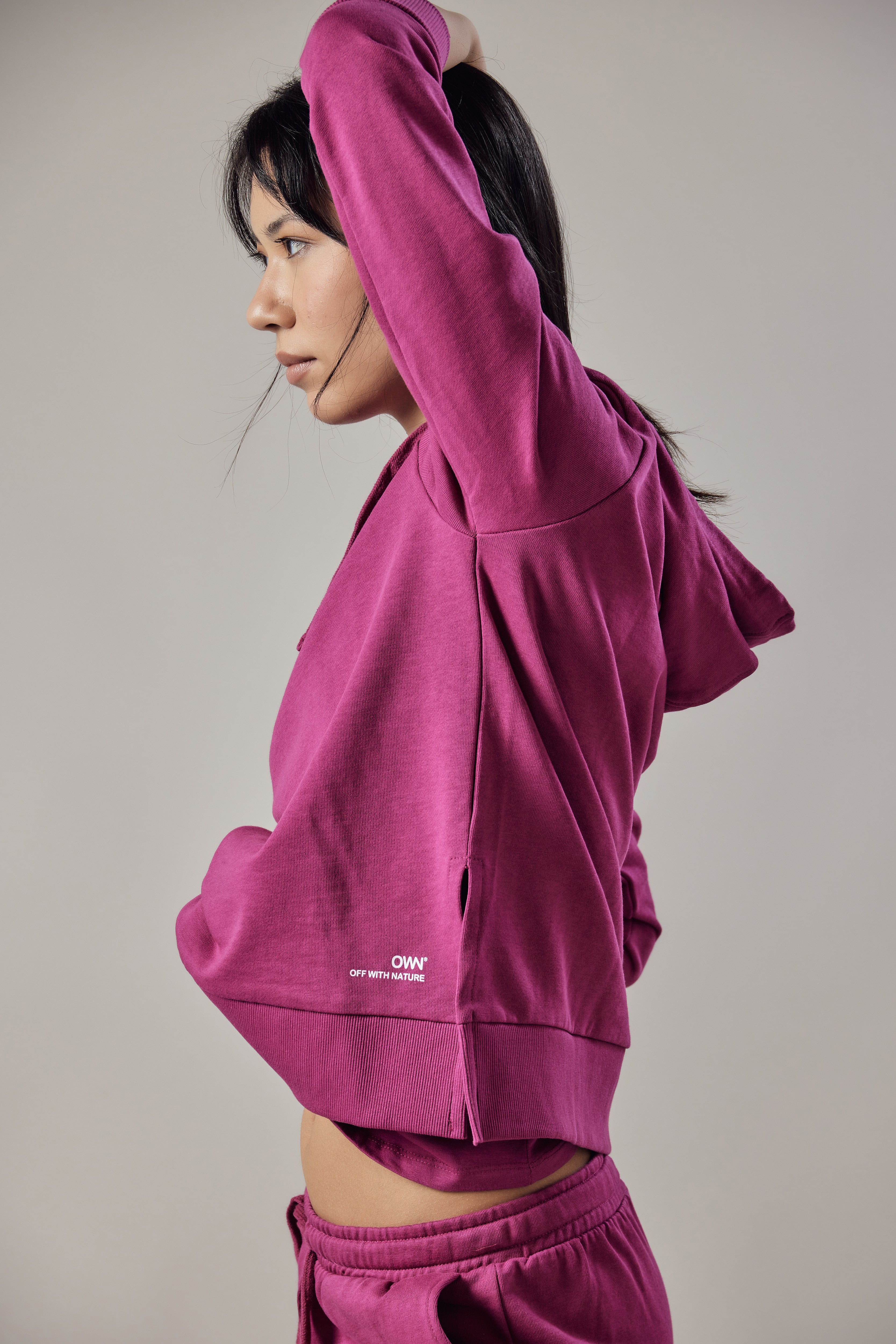 Felpa con Cappuccio e Spacchi Laterali Fucsia