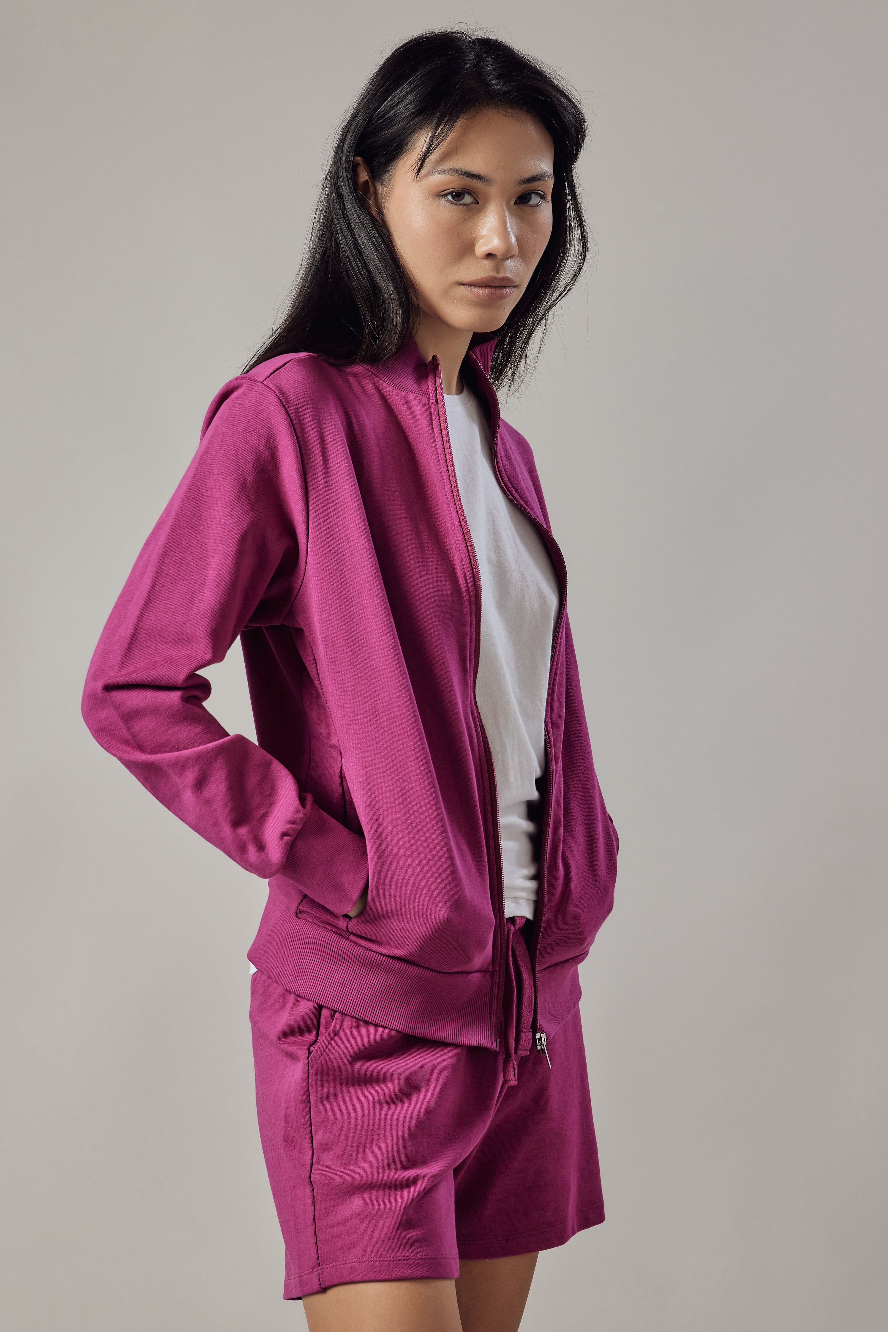 Felpa con Zip Fucsia