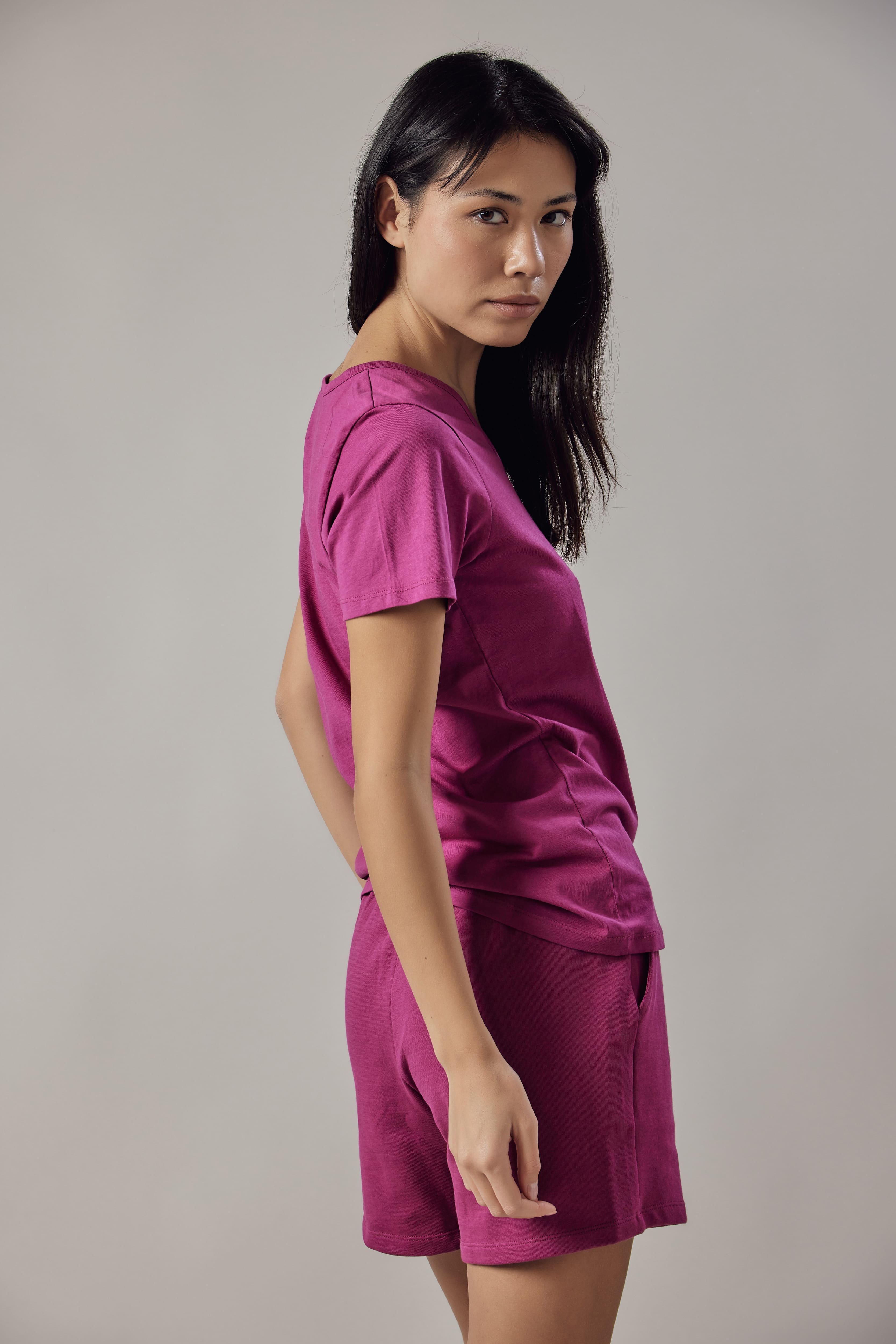 Deep V-Neck Fuchsia T-Shirt