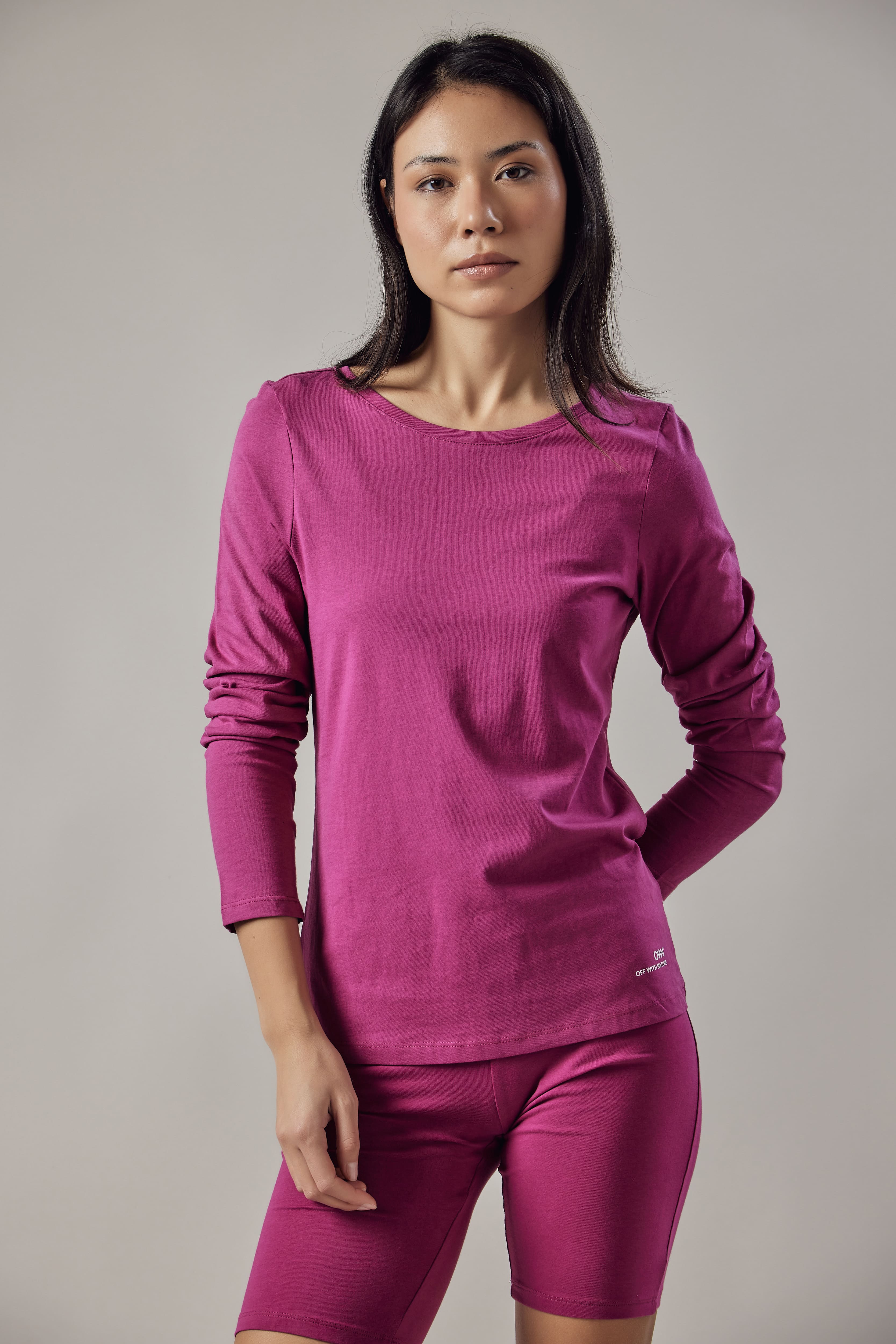 T-Shirt a Manica Lunga Nero e Fucsia - Set da 2