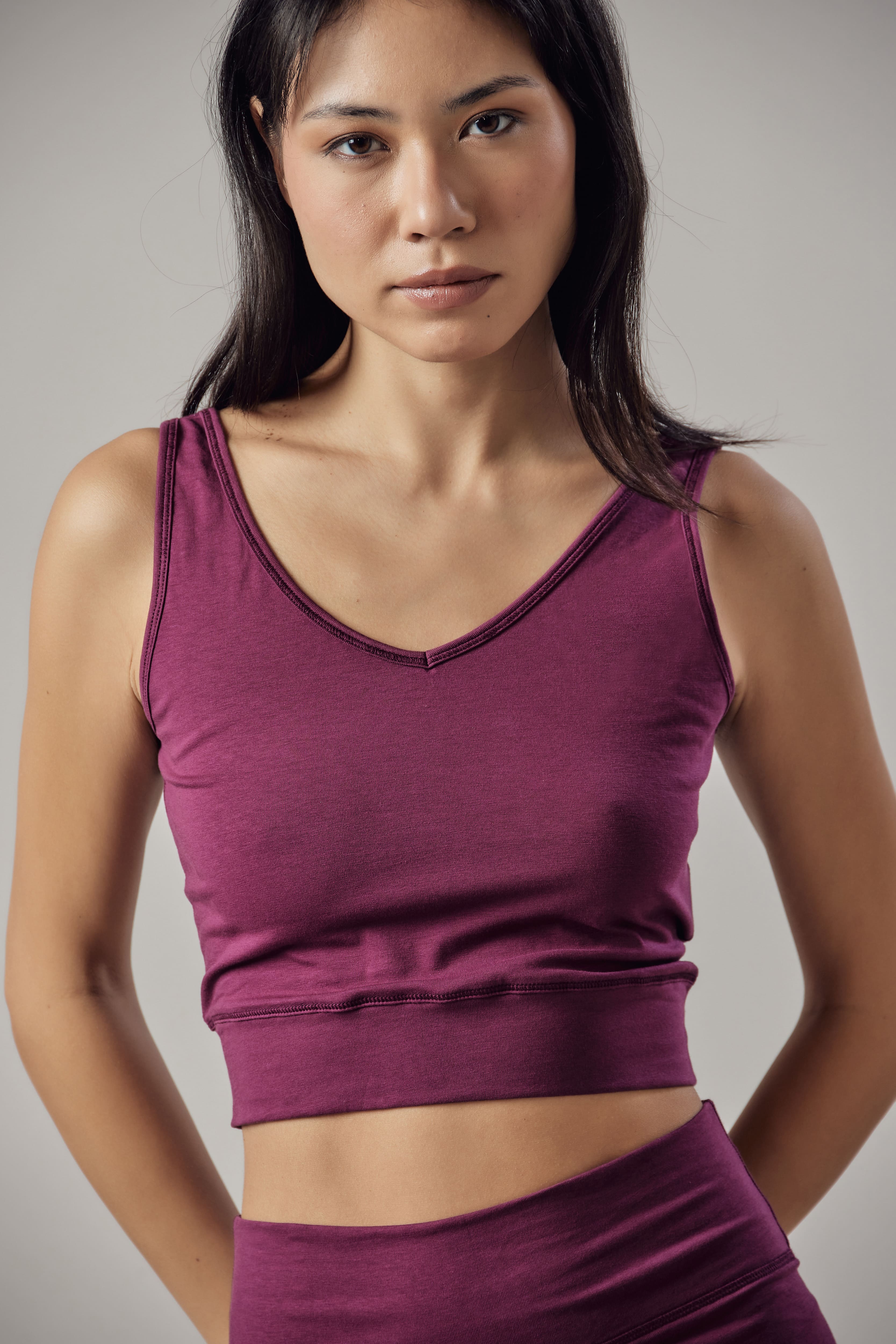 Burgundy V-Neck Sports Top