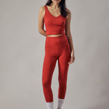 Red High Waisted Active Leggings + Sports Bra Set