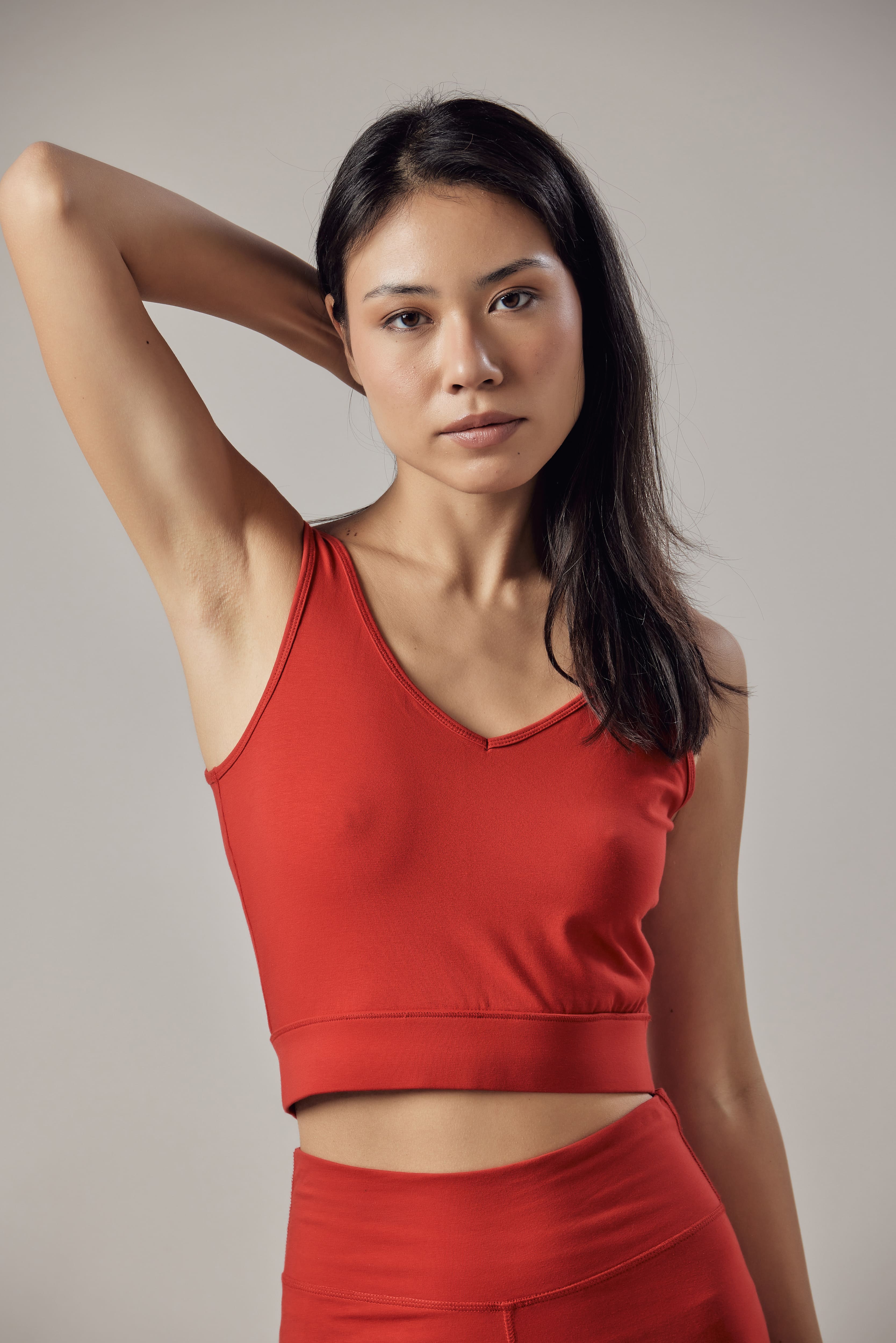 Red V-Neck Sports Top